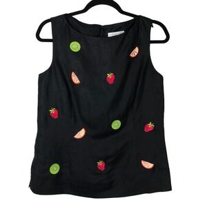 Vintage‎ Embroidered Fruit Limes Strawberry Vest Size 10 Whimsical Picnic Cute